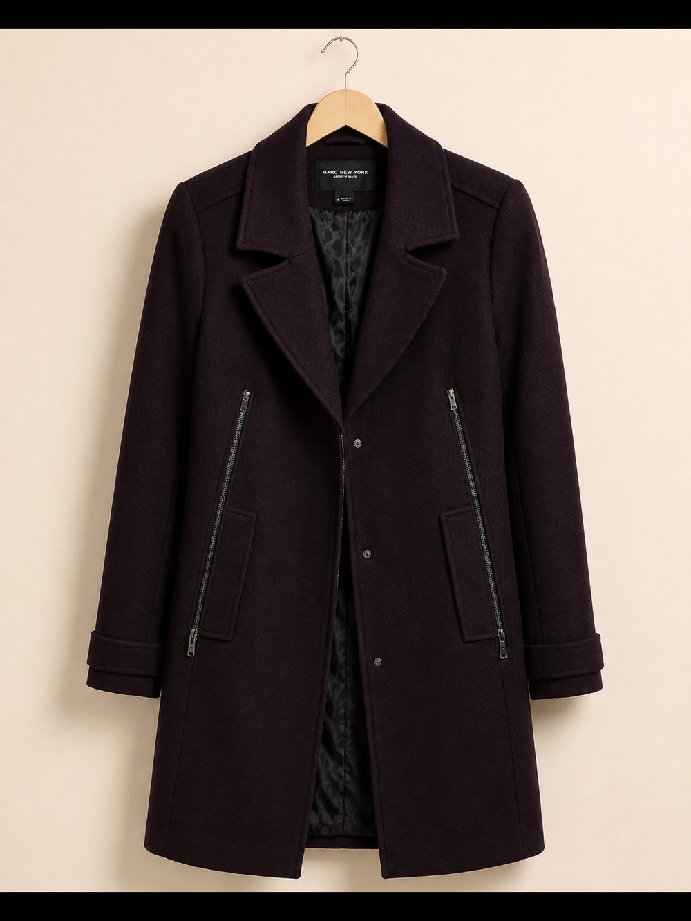 Marc New York Plum Wool-Blend Pea Coat